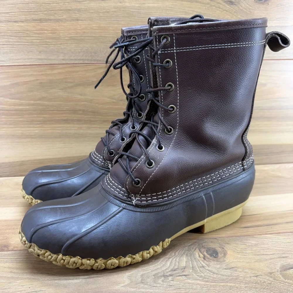 LL BEAN Bean Boots Shearling Fur Lined Mens 10 Brown Leather Heritage Hunting